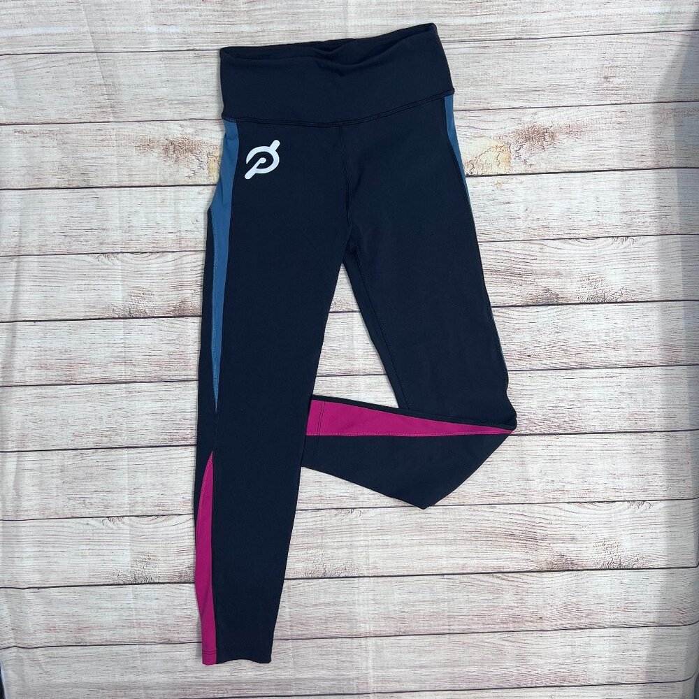 Peloton Leggings‎ Women Small Black Blue Magenta Colorblock High Rise Athletic